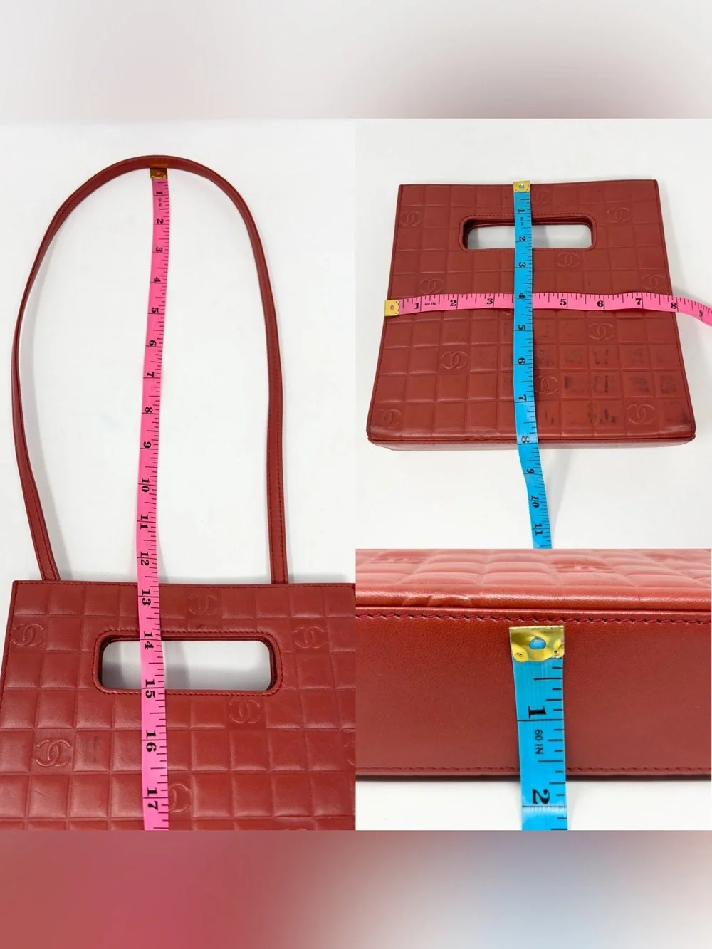 Chanel Chocolate Bar Handle Bag Red Lambskin Vintage 2003–2004 Authentic
